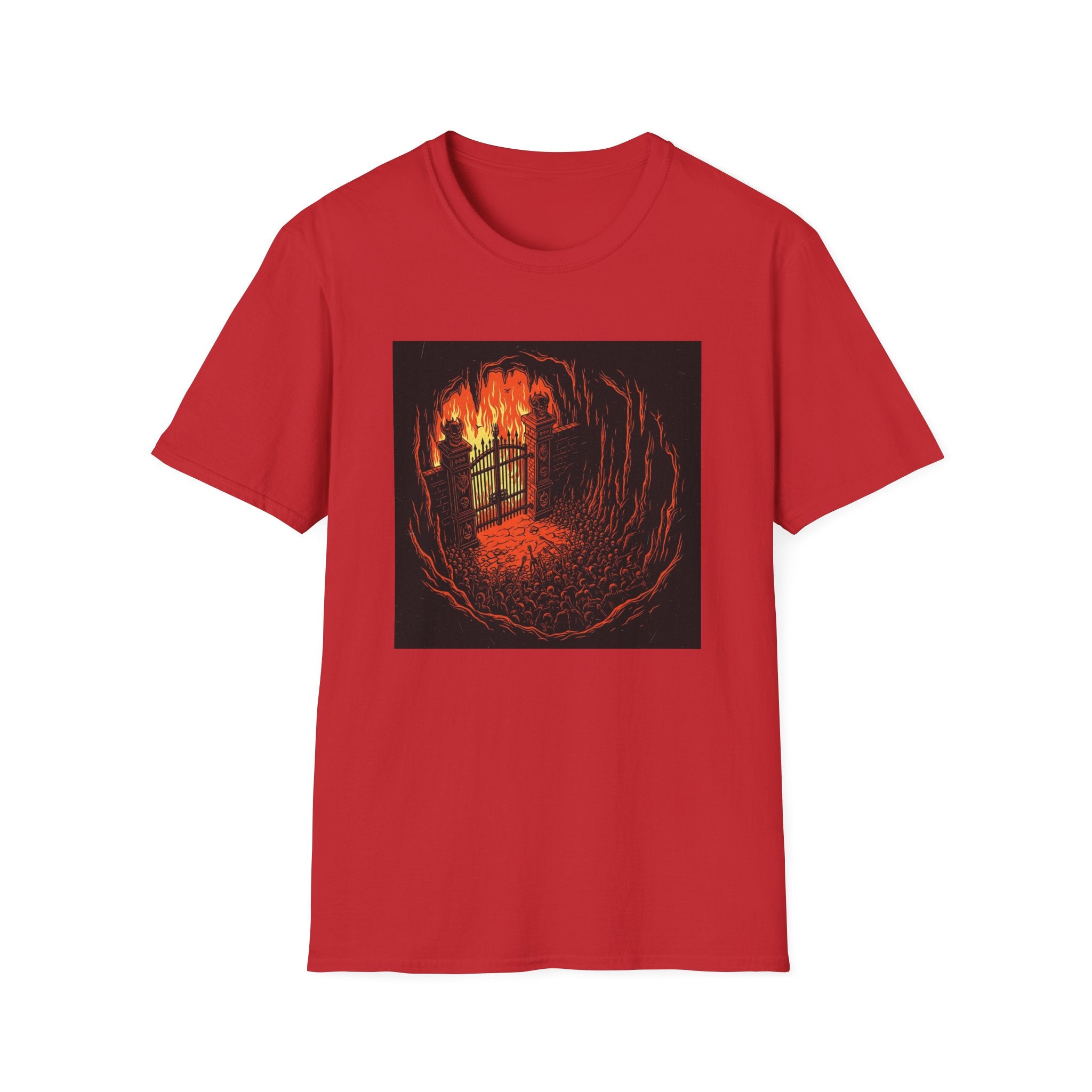 Unisex Softstyle T-Shirt with Fiery Dungeon Design