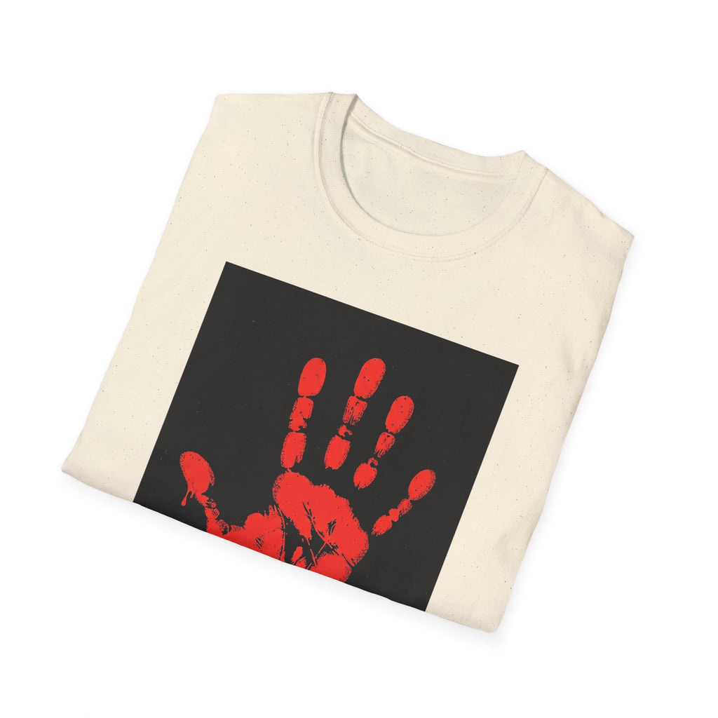 Bold Statement T-Shirt with Red Handprint Design