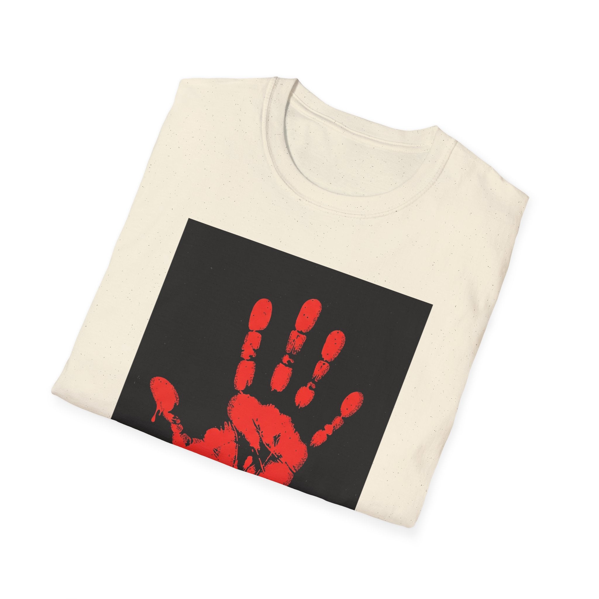 Bold Statement T-Shirt with Red Handprint Design