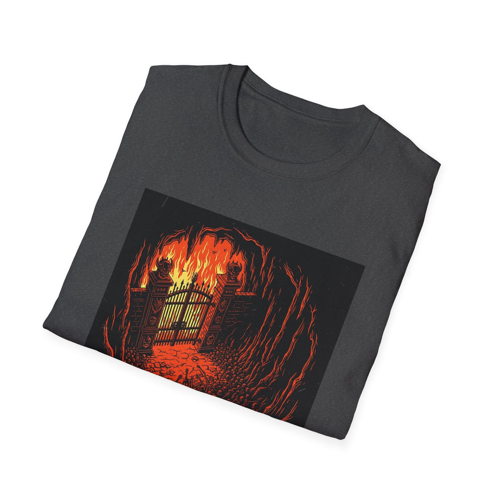 Unisex Softstyle T-Shirt with Fiery Dungeon Design