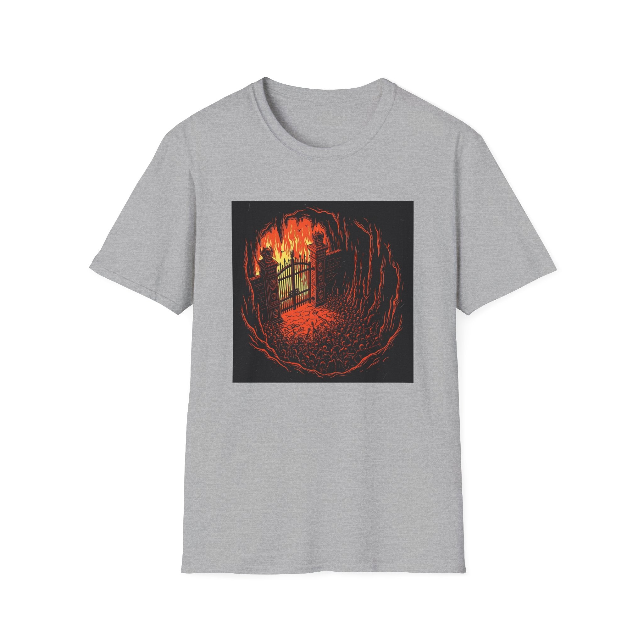 Unisex Softstyle T-Shirt with Fiery Dungeon Design