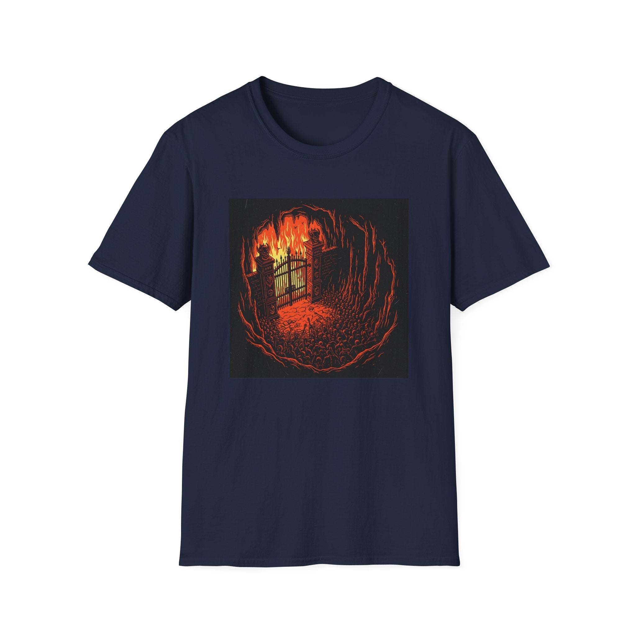Unisex Softstyle T-Shirt with Fiery Dungeon Design