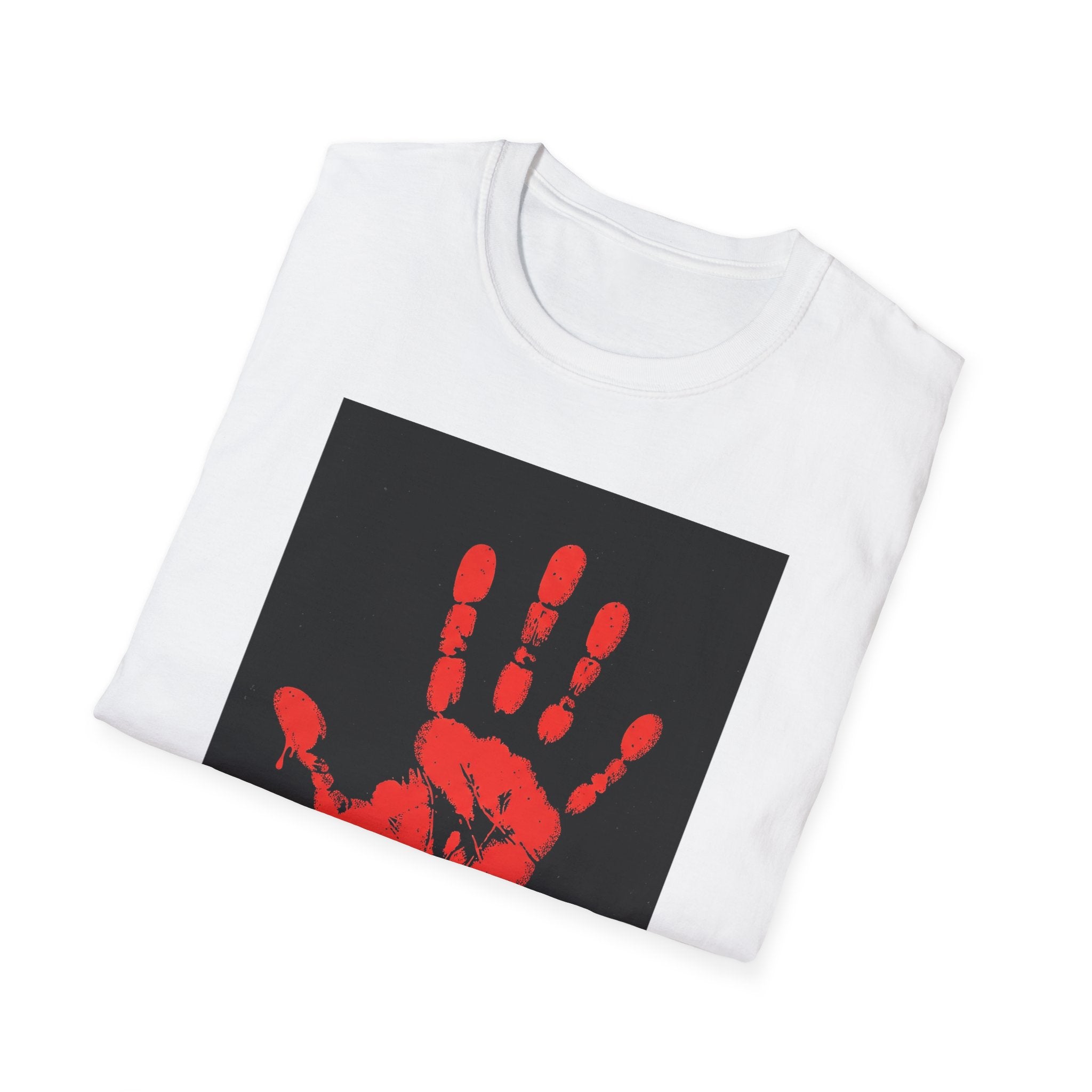 Bold Statement T-Shirt with Red Handprint Design