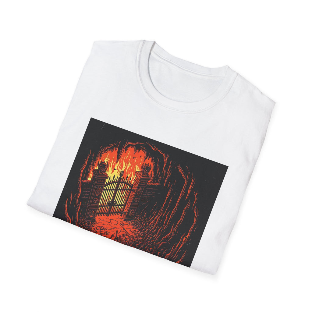 Unisex Softstyle T-Shirt with Fiery Dungeon Design
