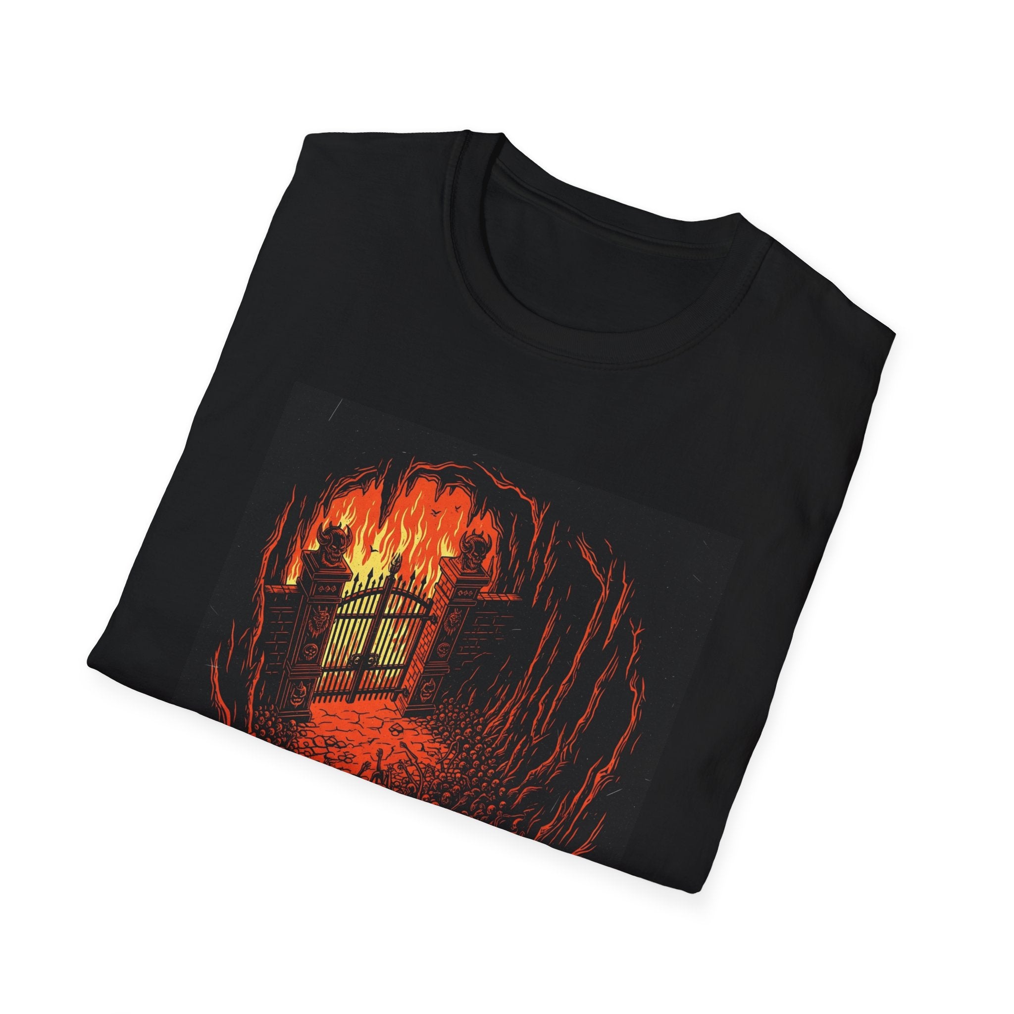 Unisex Softstyle T-Shirt with Fiery Dungeon Design