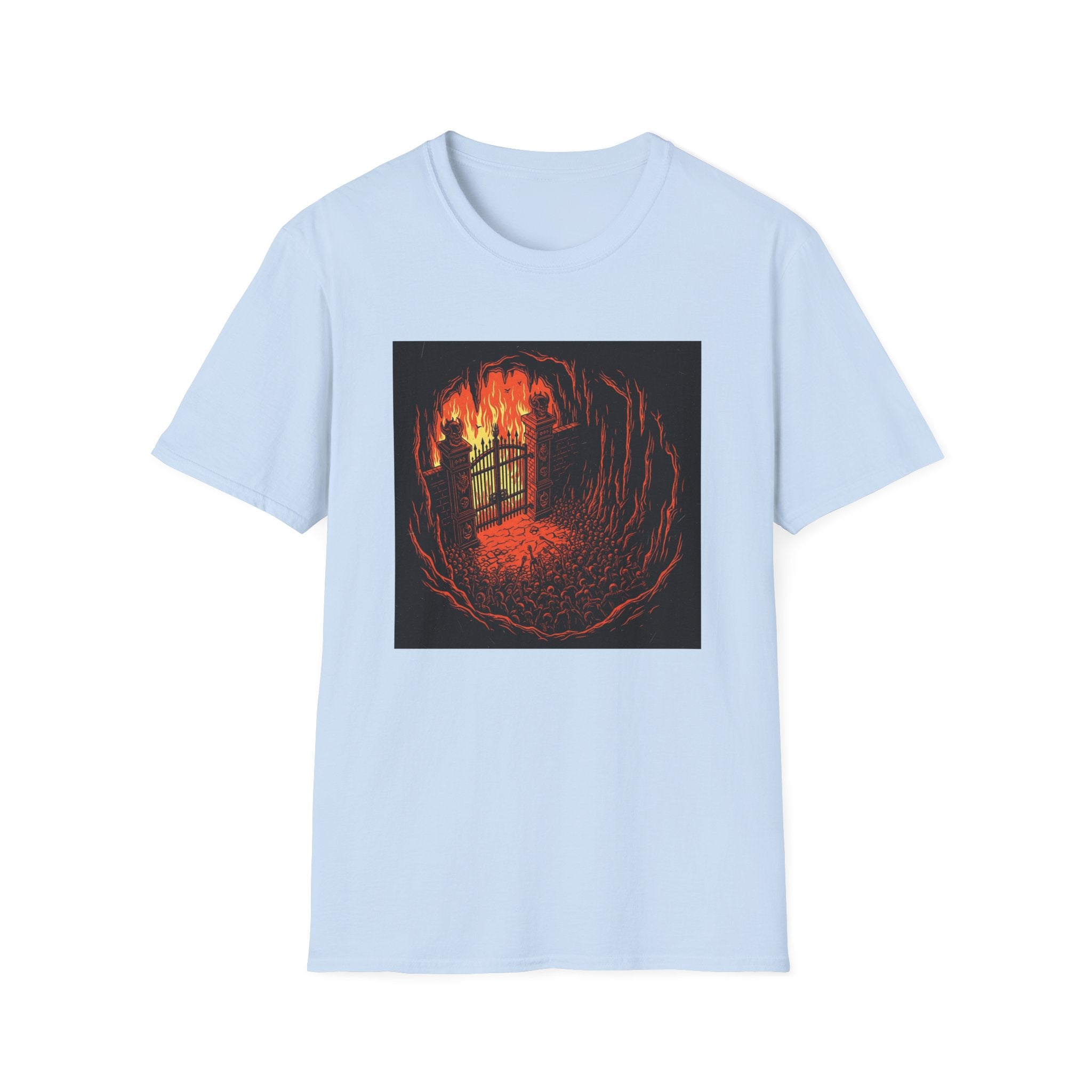Unisex Softstyle T-Shirt with Fiery Dungeon Design