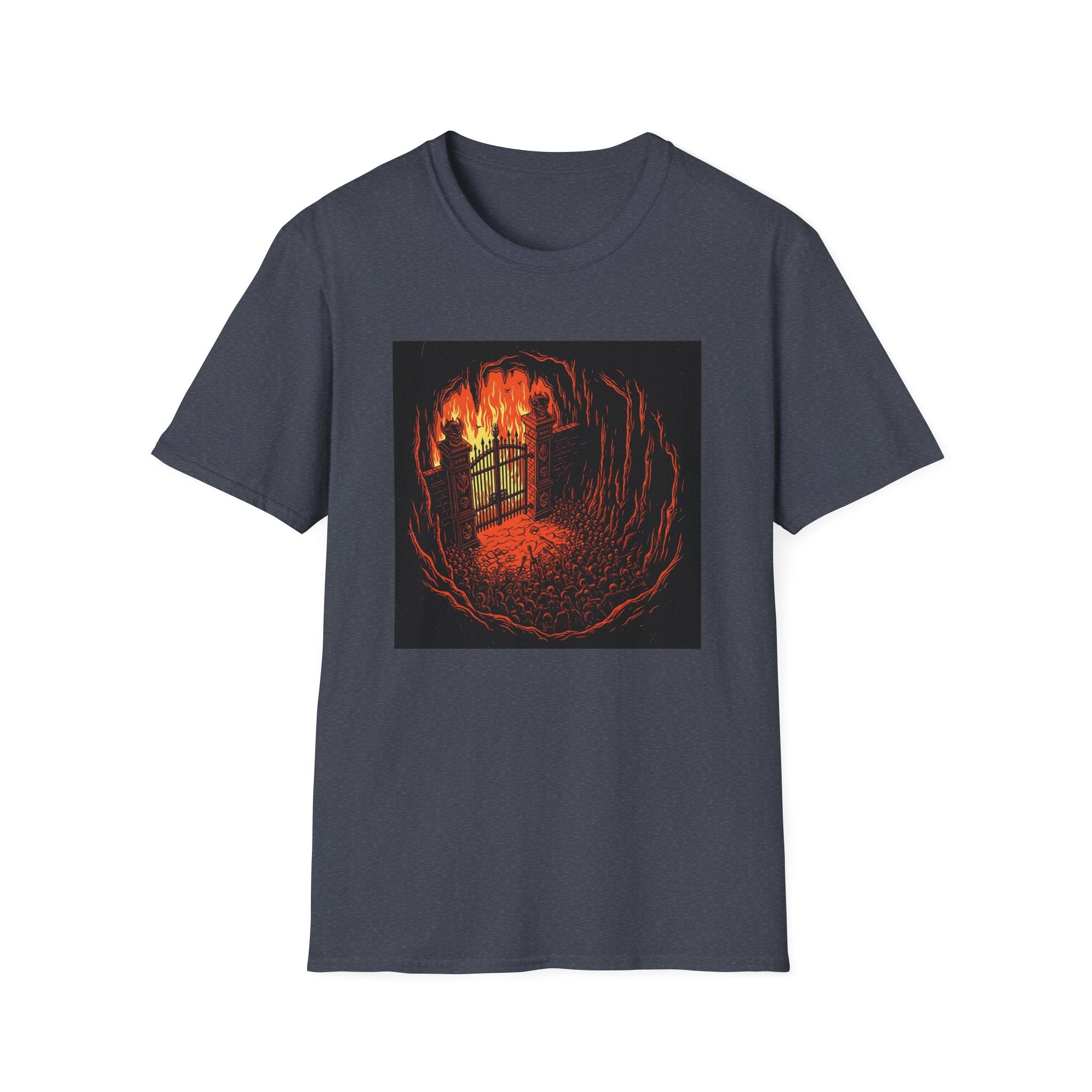 Unisex Softstyle T-Shirt with Fiery Dungeon Design