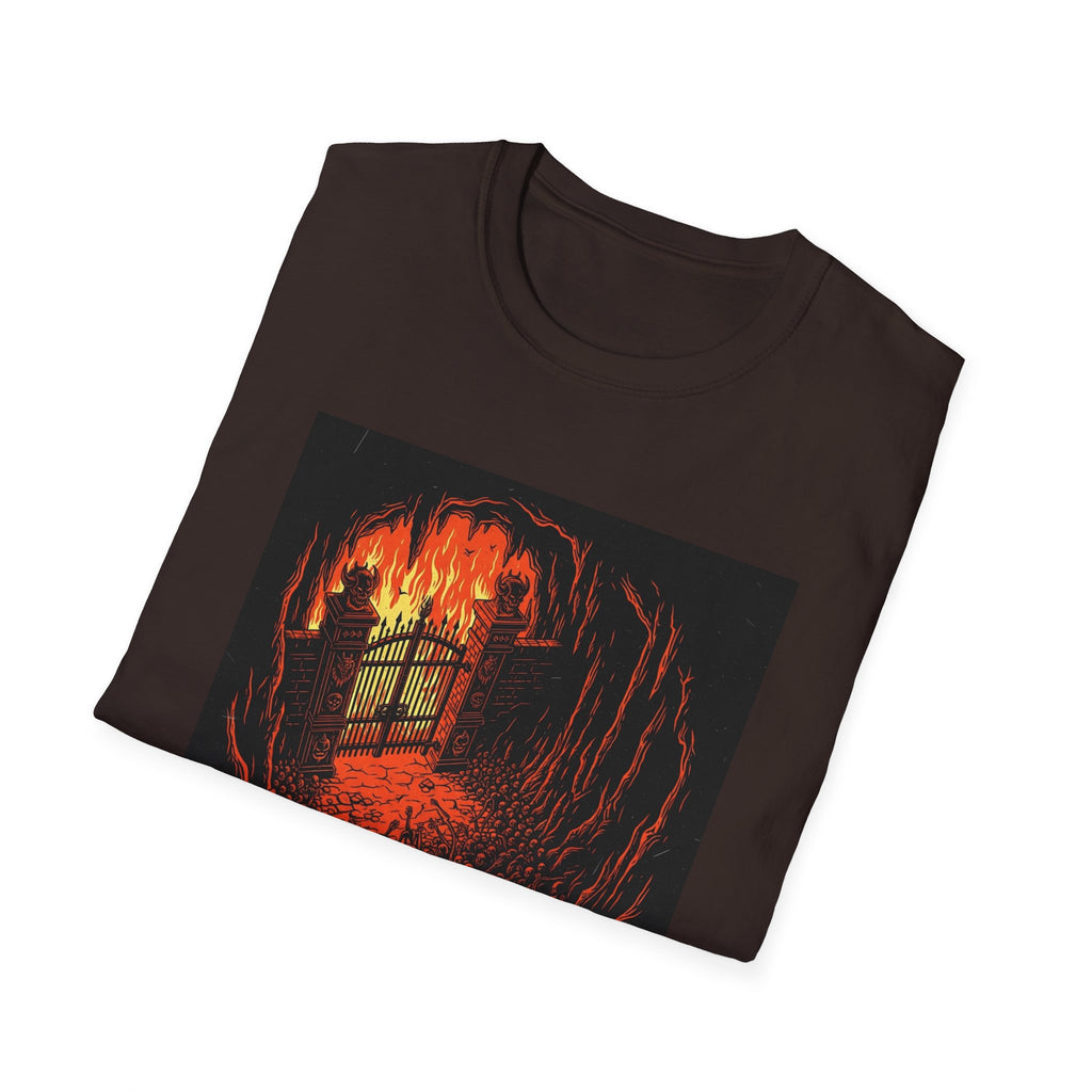 Unisex Softstyle T-Shirt with Fiery Dungeon Design