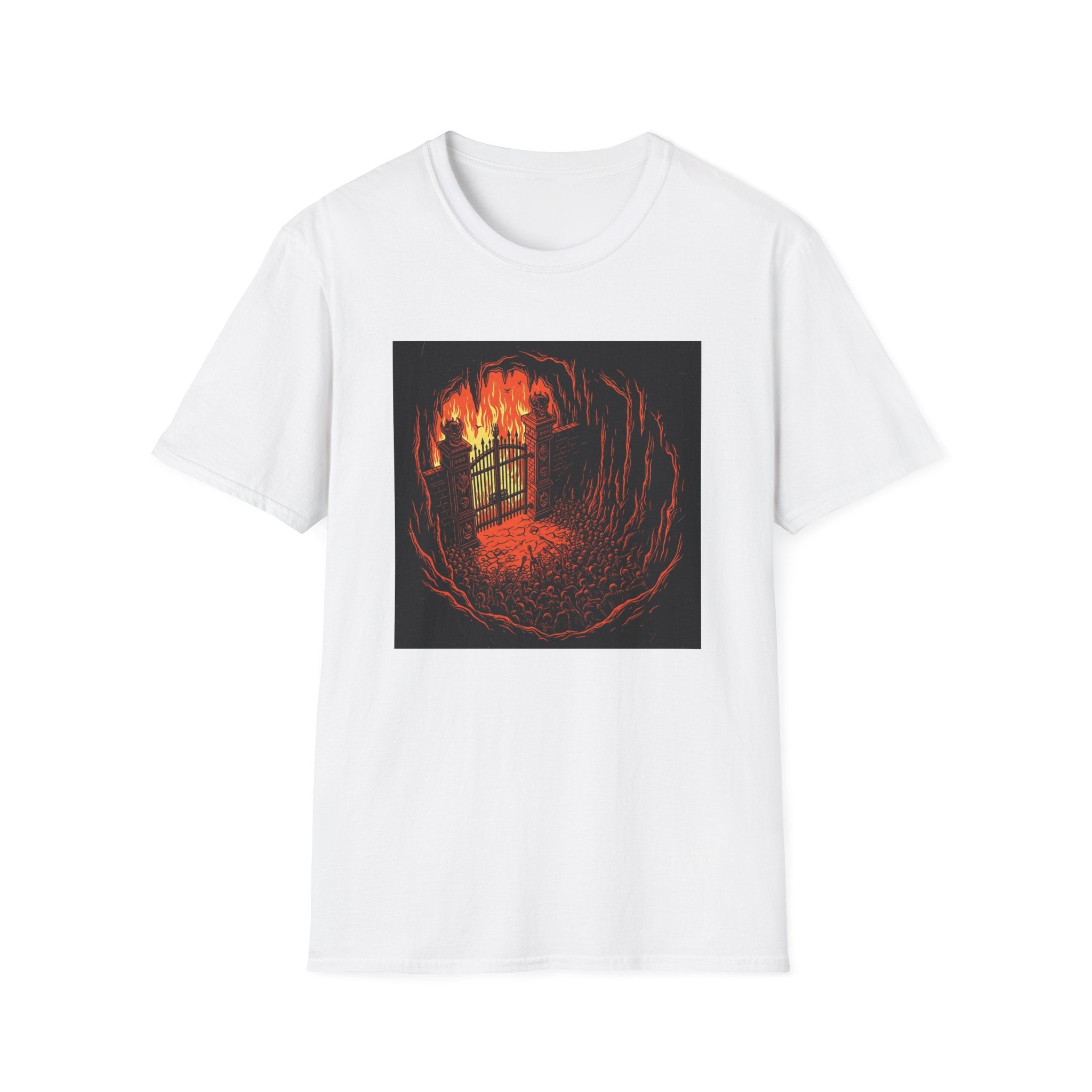 Unisex Softstyle T-Shirt with Fiery Dungeon Design