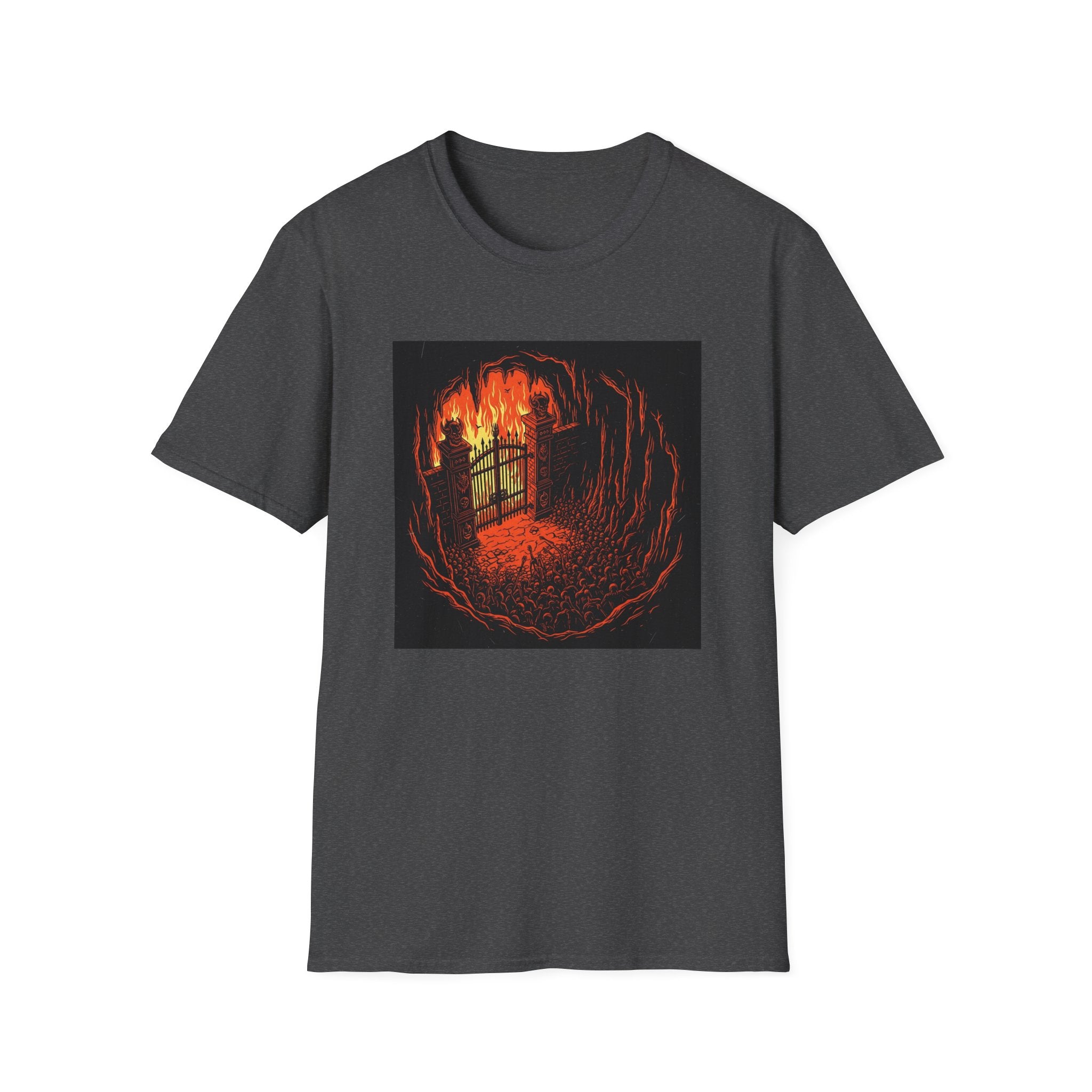Unisex Softstyle T-Shirt with Fiery Dungeon Design