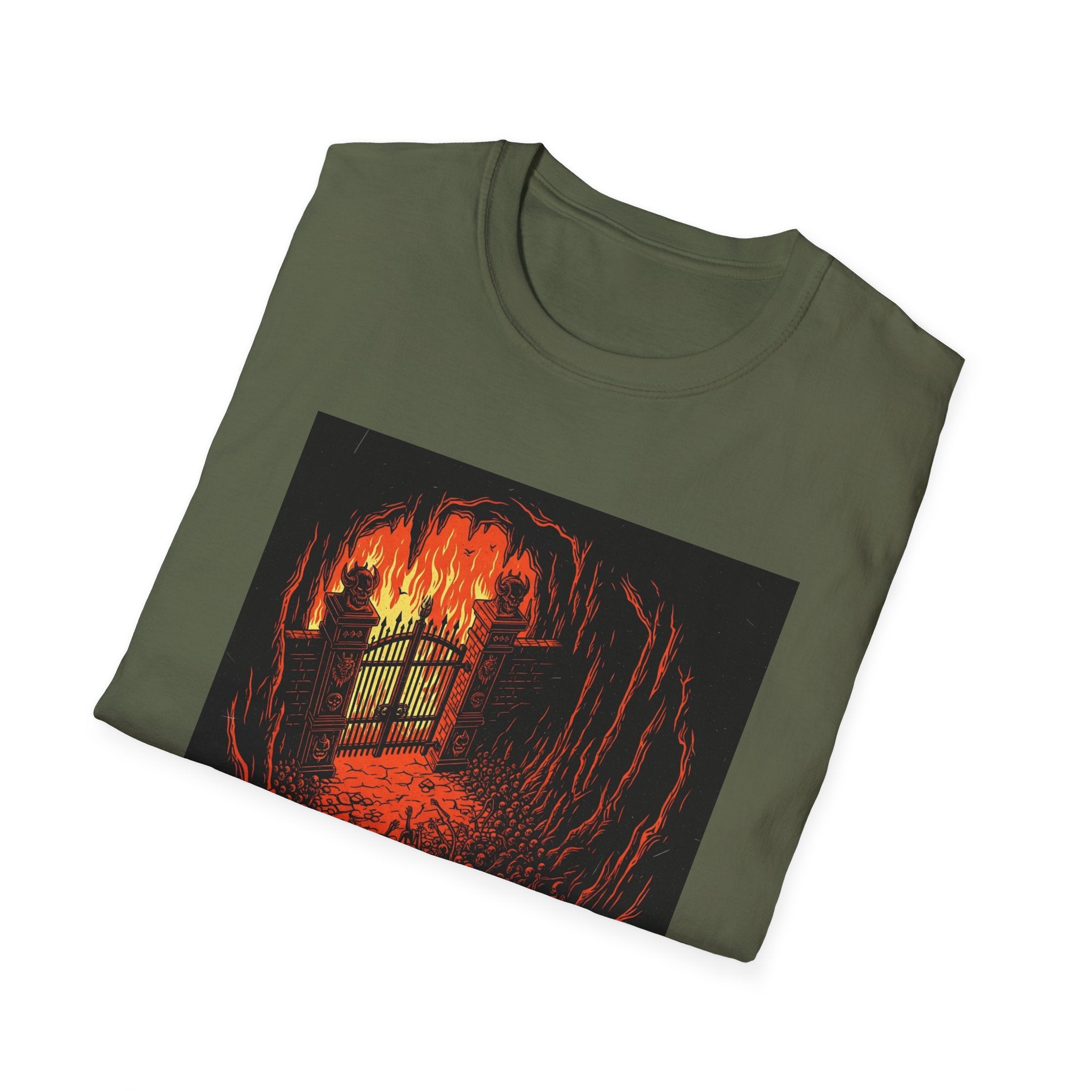 Unisex Softstyle T-Shirt with Fiery Dungeon Design
