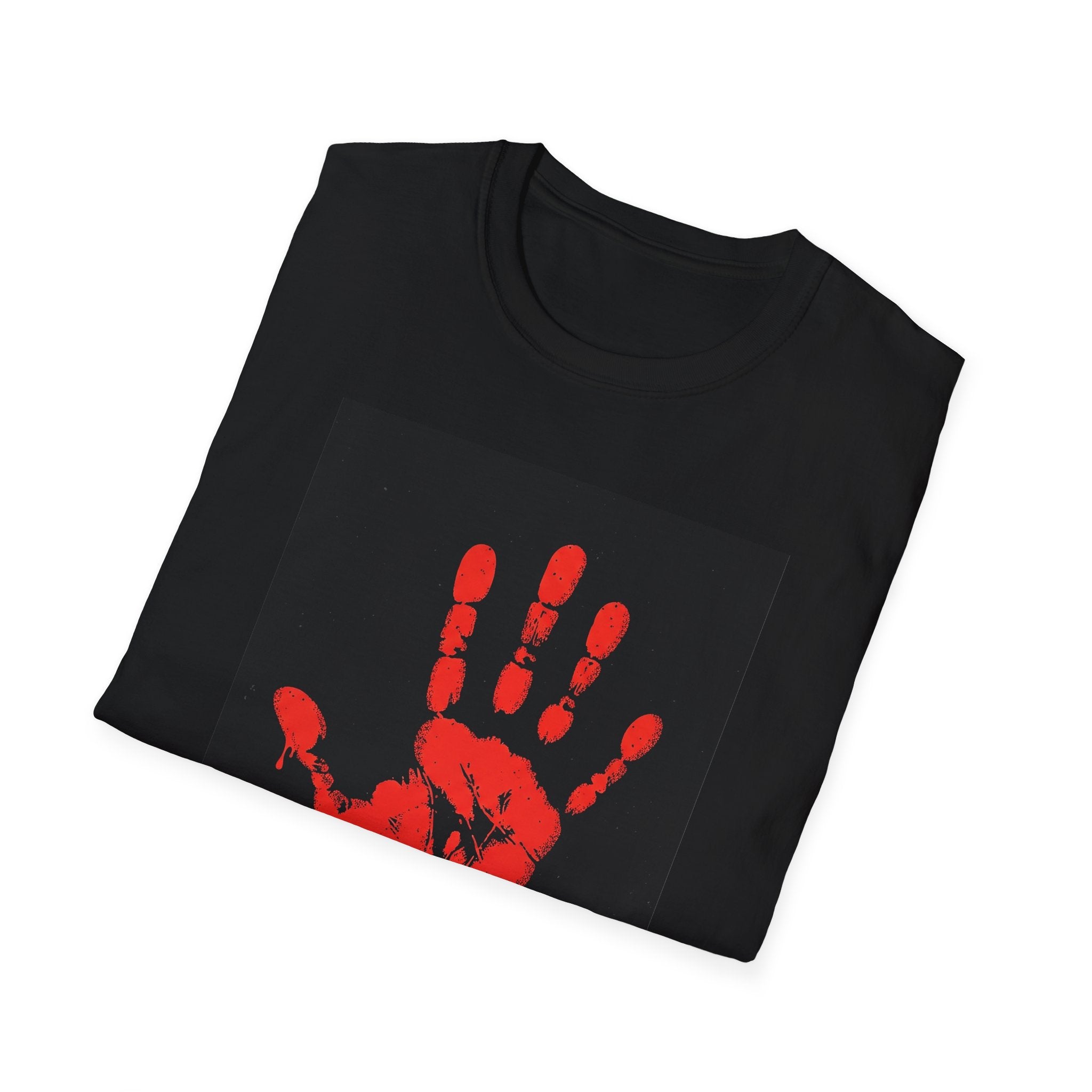 Bold Statement T-Shirt with Red Handprint Design