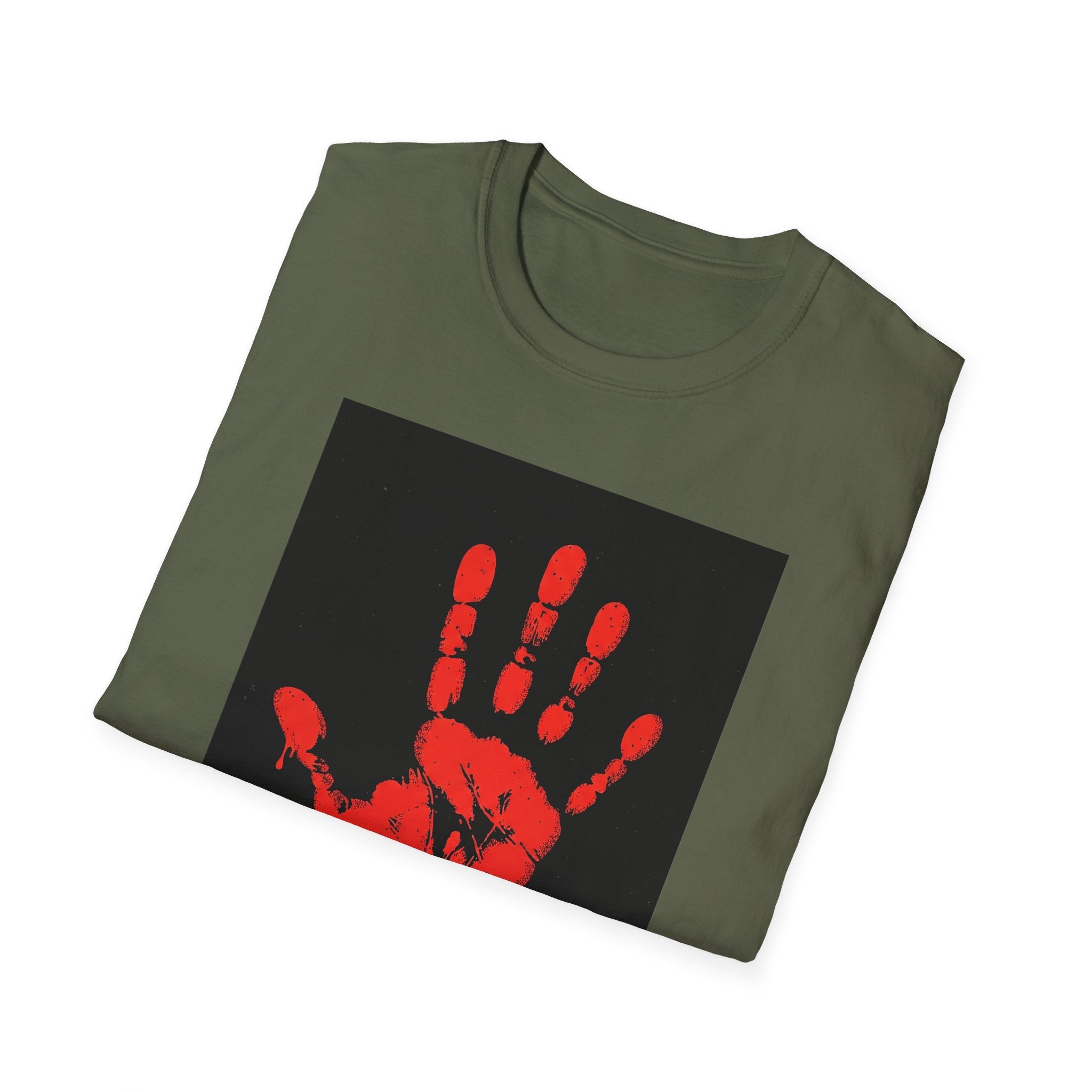 Bold Statement T-Shirt with Red Handprint Design