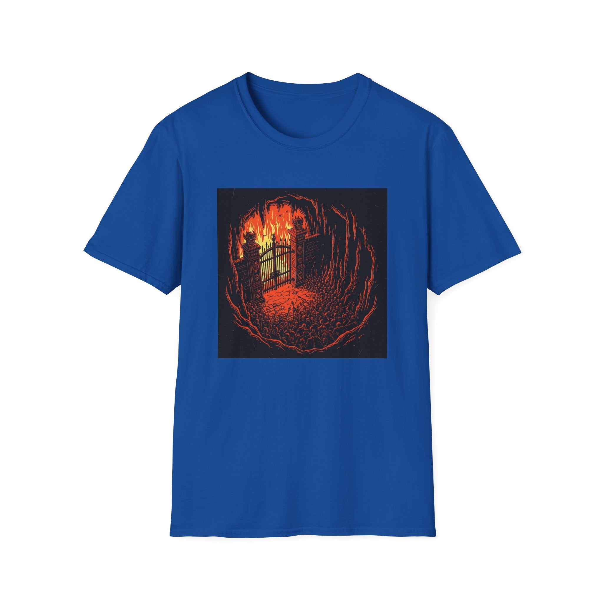 Unisex Softstyle T-Shirt with Fiery Dungeon Design