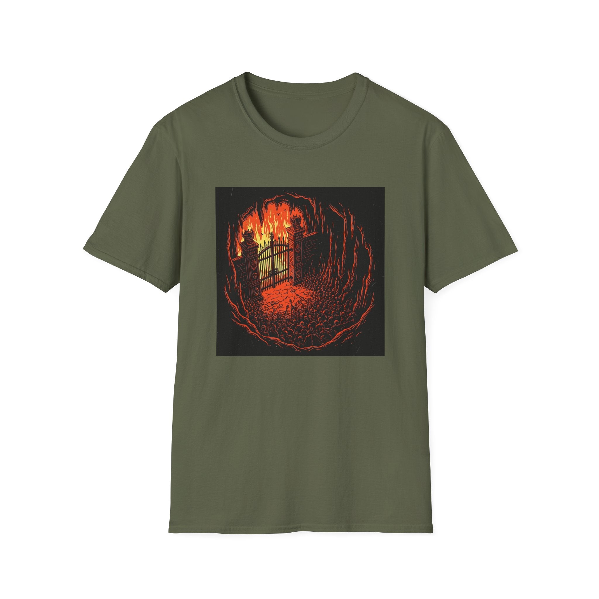 Unisex Softstyle T-Shirt with Fiery Dungeon Design