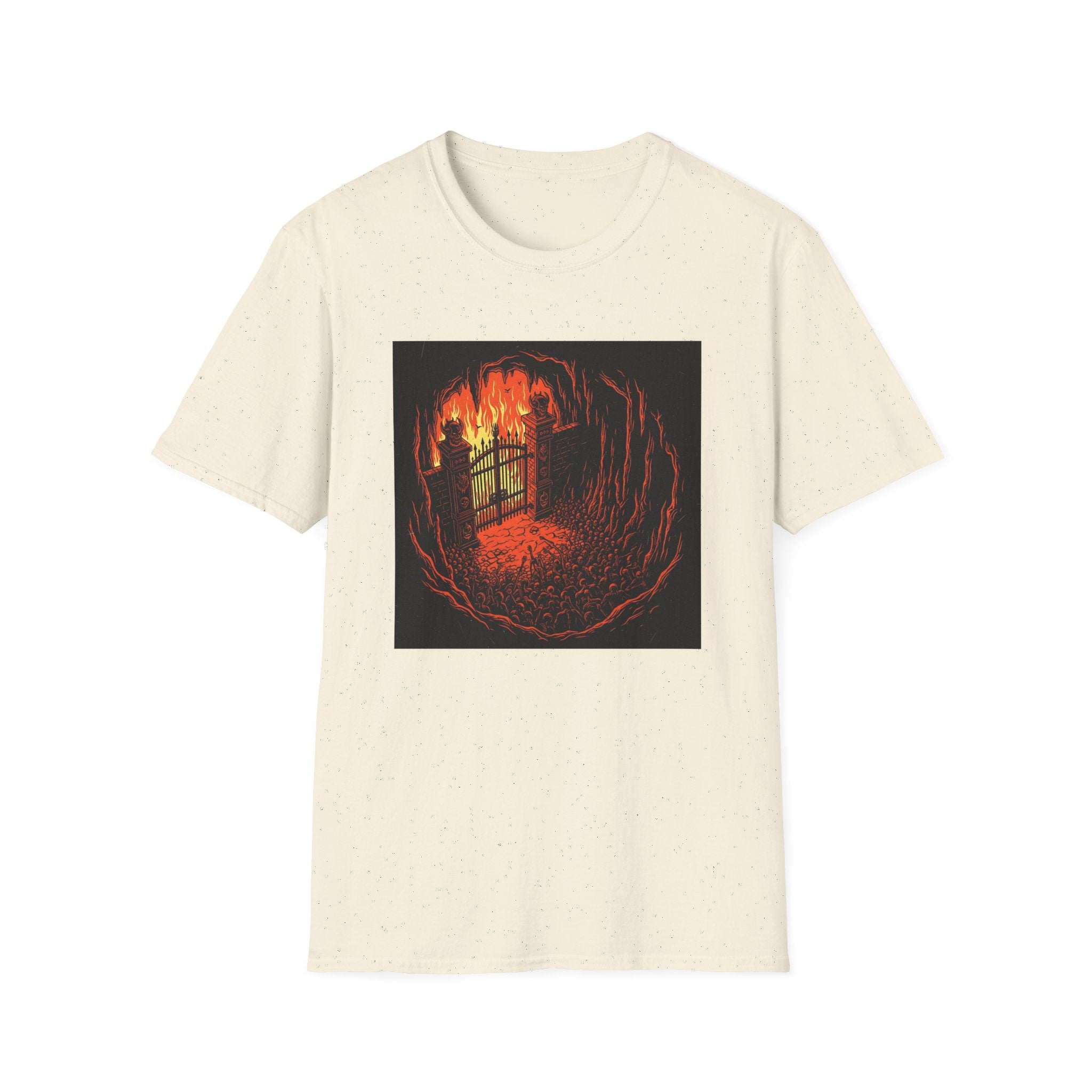 Unisex Softstyle T-Shirt with Fiery Dungeon Design