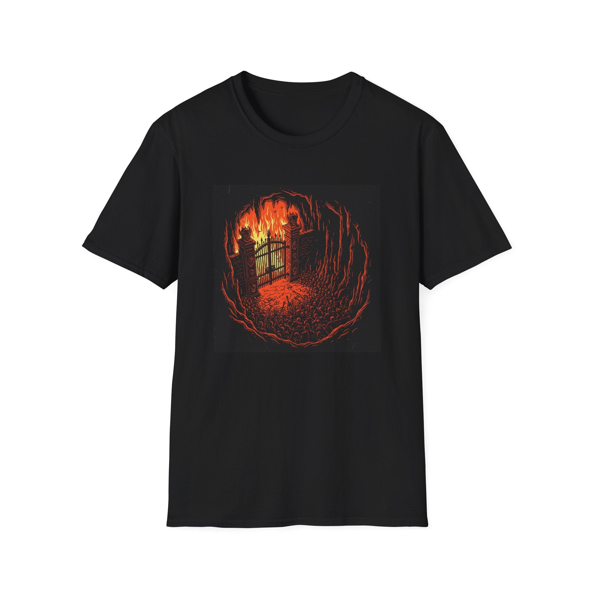 Unisex Softstyle T-Shirt with Fiery Dungeon Design