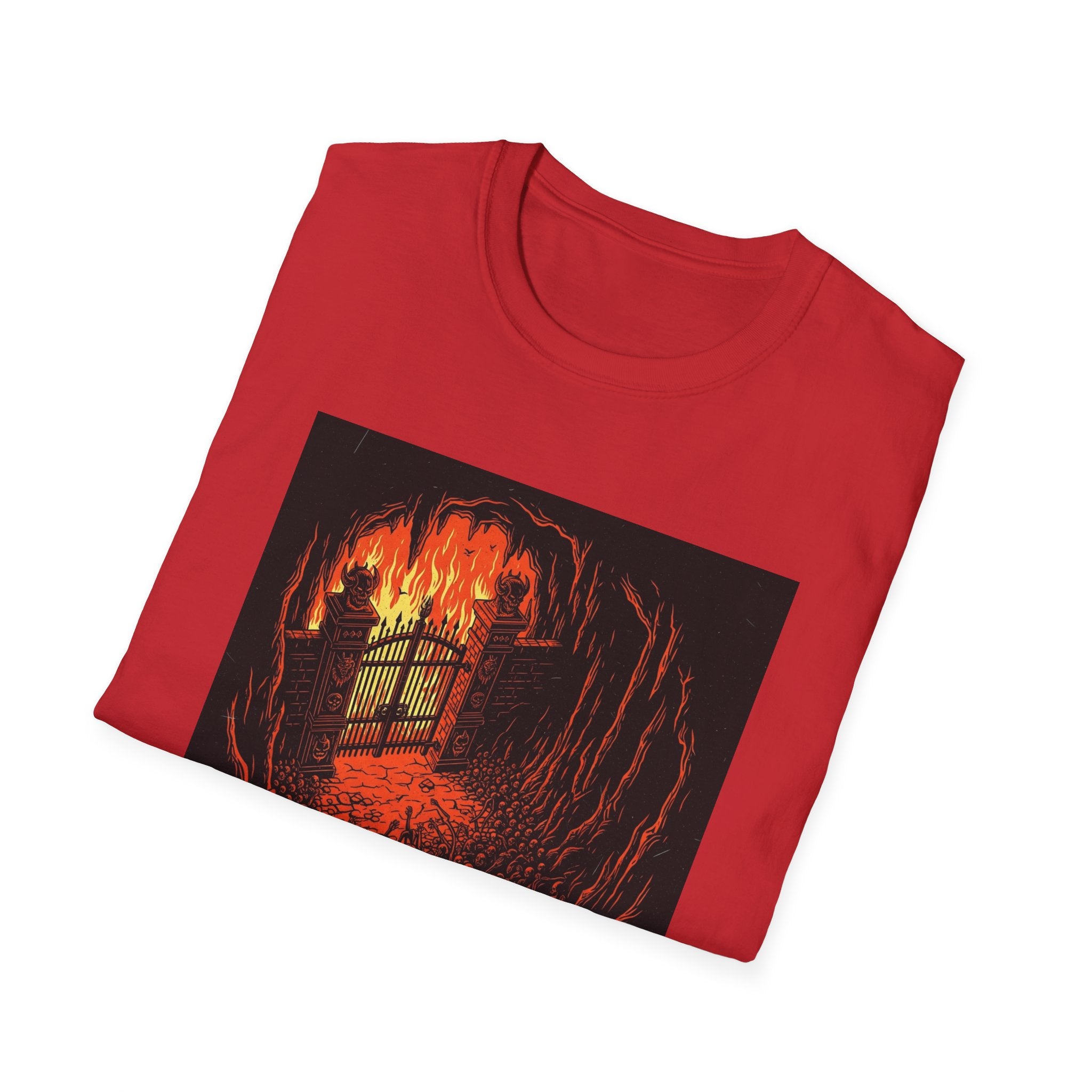 Unisex Softstyle T-Shirt with Fiery Dungeon Design